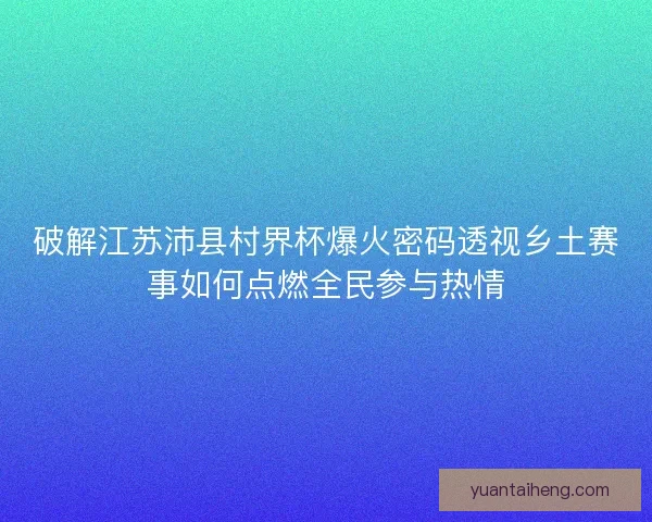 破解江苏沛县村界杯爆火密码透视乡土赛事如何点燃全民参与热情