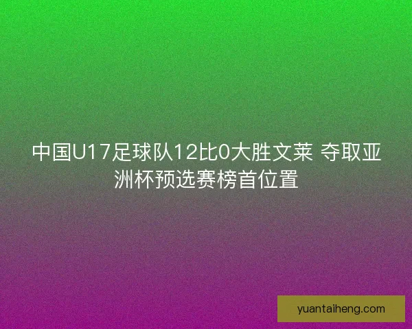 中国U17足球队12比0大胜文莱 夺取亚洲杯预选赛榜首位置